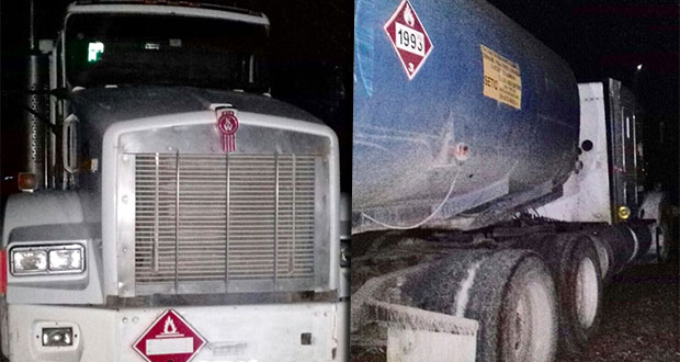 En Xoxtla, aseguran pipa con 40 mil litros de combustible. Foto: Especial