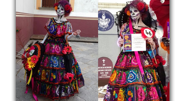 Alumna de Lenguas gana 1er lugar de concurso de catrinas de BUAP. Foto: Especial