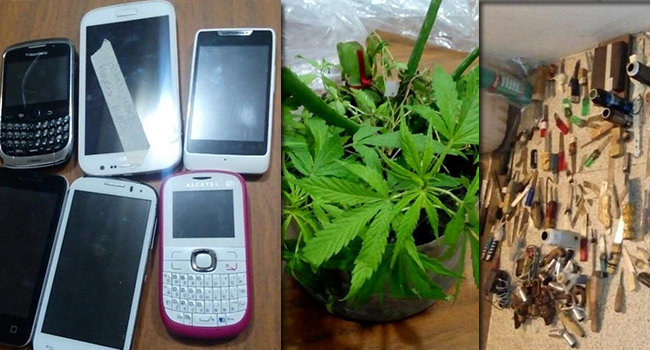 Decomisan droga, celulares y navajas en Cereso de San Miguel. Foto: Especial