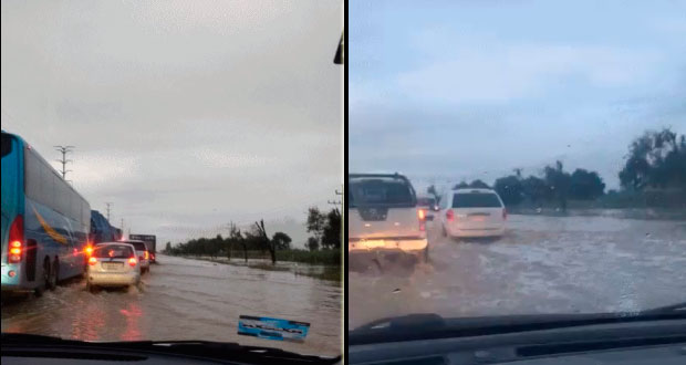 Lluvias continuas inundan tres carriles de la México-Puebla