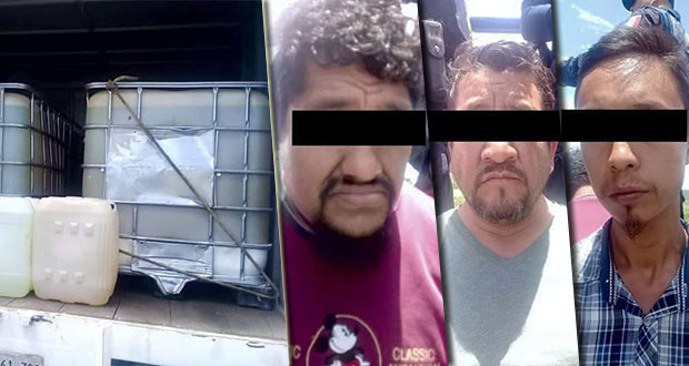 Aseguran a 3 presuntos huachicoleros y camión con gasolina en Izúcar