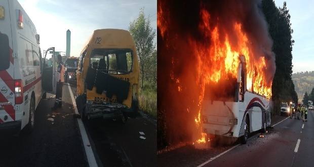 Choque entre vagoneta y autobús deja 8 heridos en la México-Puebla