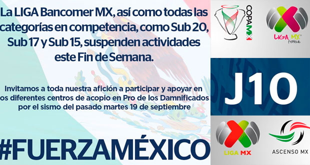 Se suspenden partidos de Jornada 10 en la Liga MX por sismo