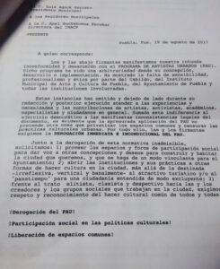 Documento donde intelectuales piden derogación del PAU