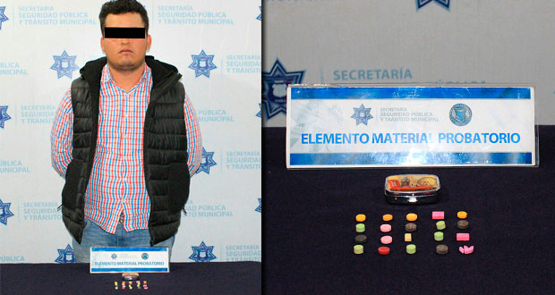 Ssptm de Puebla detiene a hombre quien portaba 20 metanfetaminas