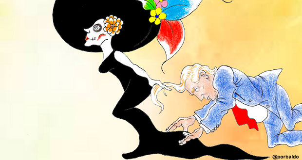 Caricatura: De los pelos, Trump jalado por la muerte