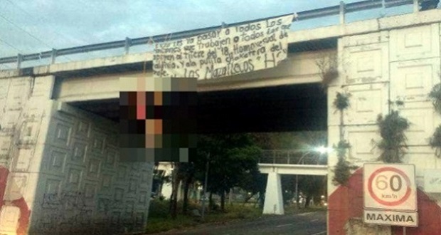 En Nayarit, hallan tres cadáveres colgados de puente vehicular. Foto: Canal 44.