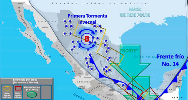 SMN pronostica nevadas en 5 estados y tormentas en Puebla