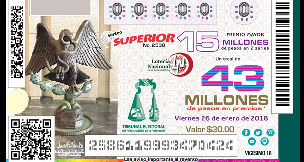 Lotería Nacional presenta billete conmemorativo con imagen del Tepjf