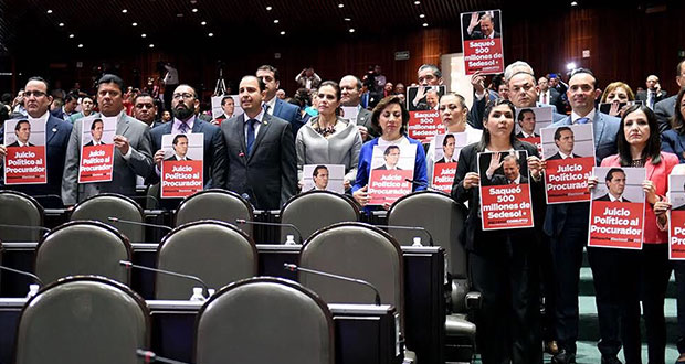 Reclaman panistas contra Meade con pancartas en San Lázaro
