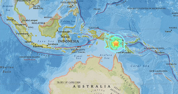 Sismo de 7.5 grados sacude a Papúa Nueva Guinea