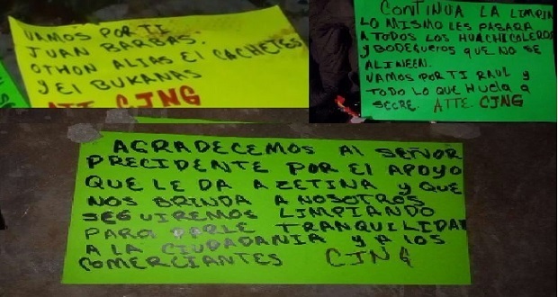 Dejan bolsas con restos humanos en Texmelucan y con tres narcomensajes