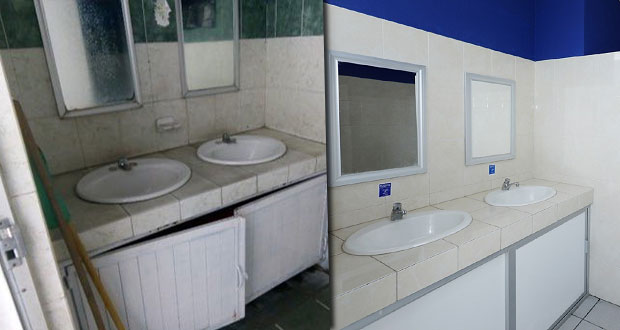 Banck entrega baños rehabilitados a telesecundaria de Castillotla