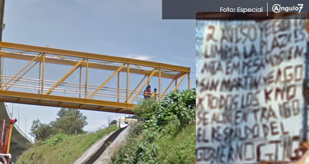 CJNG coloca narcomanta, ahora en puente de la México-Puebla; van 6 en 9 meses. Foto: Especial
