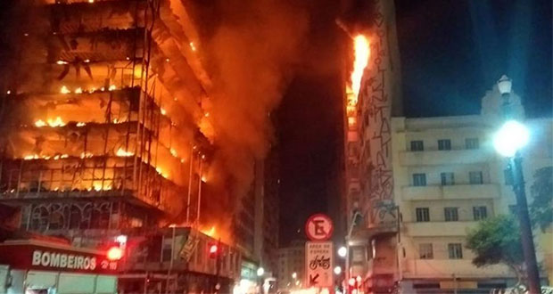 Por incendio, edificio colapsa en Brasil