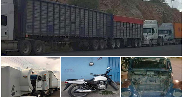 SSP recupera 9 vehículos, 6 unidades de carga y 2 dollys en Puebla