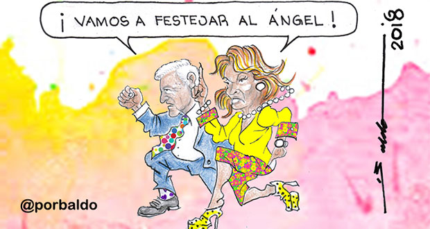 Caricatura: Doble festejo en el ángel de la Independencia