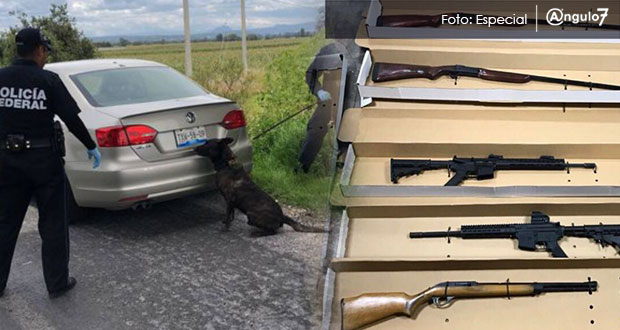 Aseguran arsenal en un auto cerca del aeropuerto de Huejotzingo