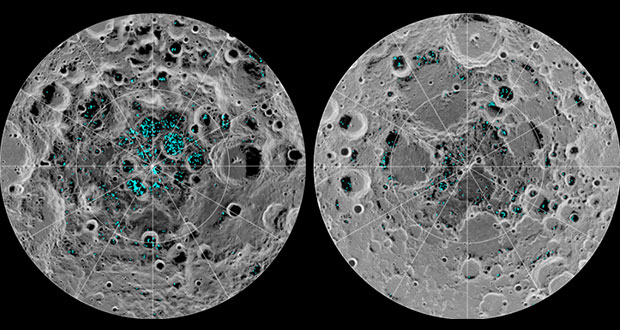 Confirman la existencia de agua congelada en polos de la Luna