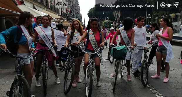 En rodada, reinas poblanas de belleza llaman a frenar el acoso callejero