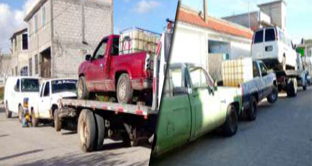 Decomisan 17 unidades usadas para el trasiego de huachicol en Puebla
