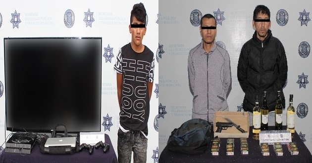 Ssptm detiene a tres sujetos acusados de robo en Puebla capital