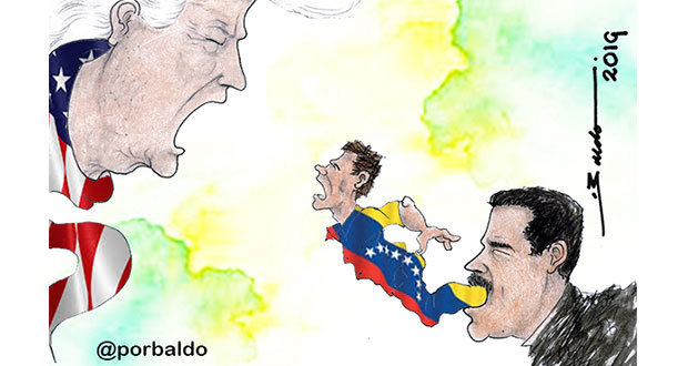 Caricatura: Guaidó en la boca diplomática de EU