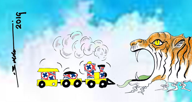 Caricatura: La máquina va directo a la boca del tigre