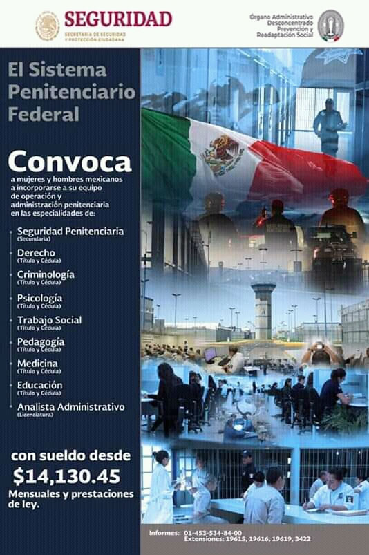 Sistema Penitenciario Federal ofrece empleo con sueldo de $14 mil