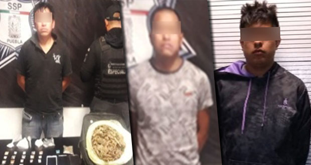 Aseguran a tres hombres por poseer droga en Ocoyucan y San Andrés