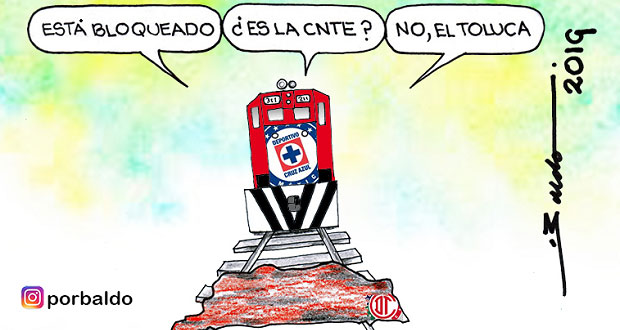Caricatura: La Máquina contra el bloqueo ferroviario