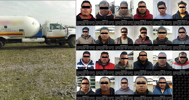 FGR asegura a 23 personas y 140 mil litros de gas robado en Puebla