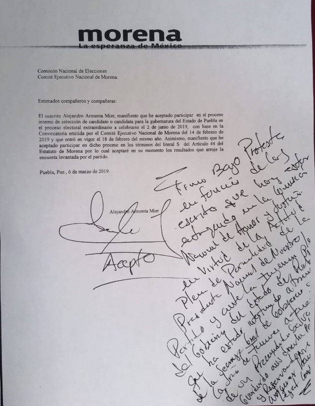 Armenta condicionó apoyo a Barbosa pidiendo espacios en gobierno: Morena