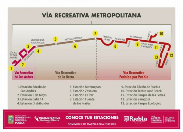 Amplían Vía Recreativa Pedalea por Puebla a 18.2 kilómetros