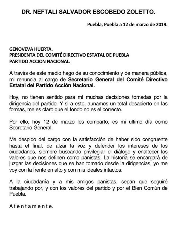 Secretario del PAN renuncia por “malas” decisiones de dirigencia estatal