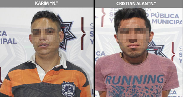 Detienen a dos en Puebla capital por robo a comercio y transeúnte