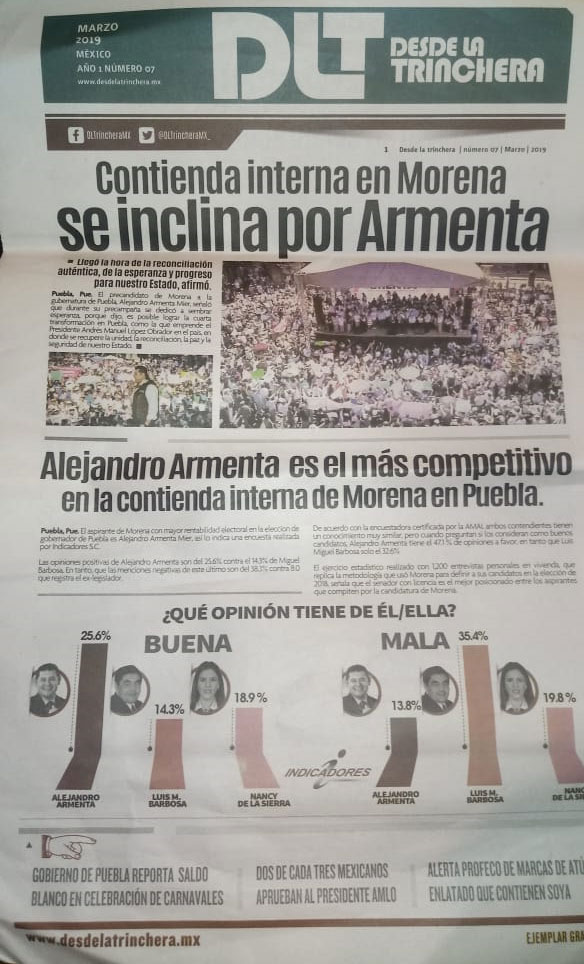 Reparten periódicos afirmando que Armenta lleva delantera en encuesta