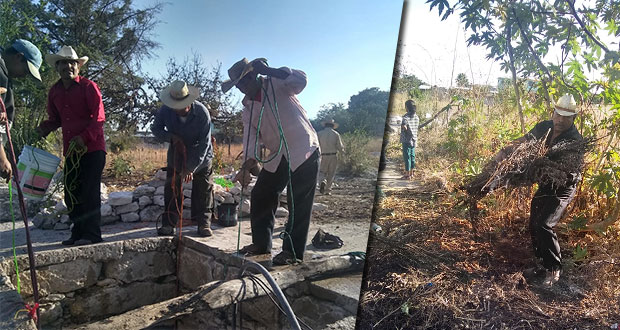 Ayuntamiento y vecinos de Ahuatempan limpian pozo de agua