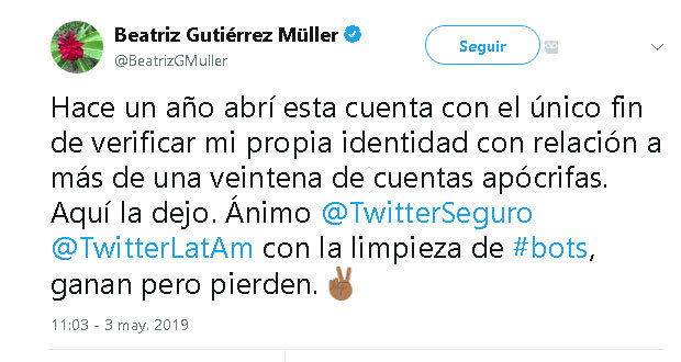 Beatriz Gutiérrez Müller dice adiós a su cuenta de Twitter