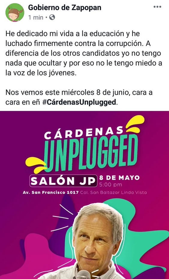 Cárdenas se deslinda de evento publicitado por alcaldía de Zapopan