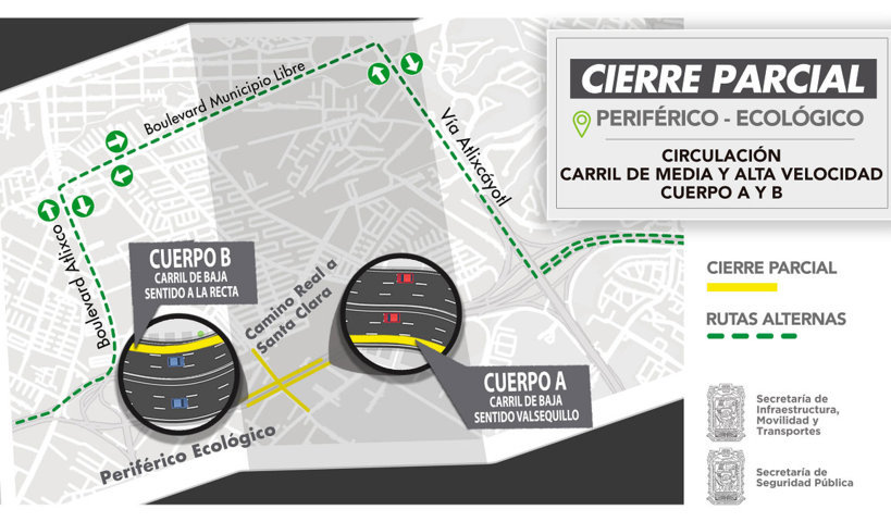 Reducción de carriles en Periférico Ecológico por obras