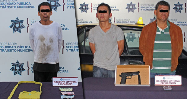 Detienen a tres en Puebla capital por robo a transeúnte