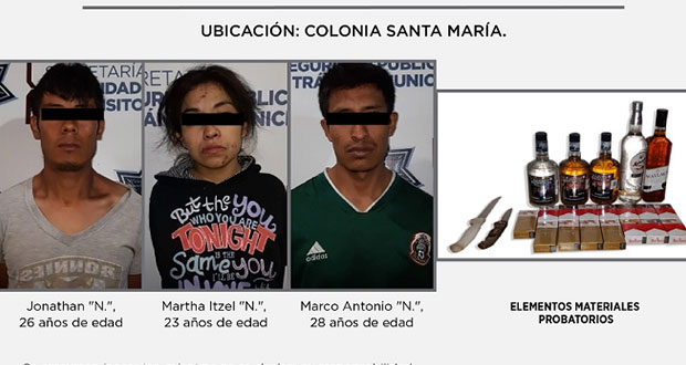 Ssptm detiene a tres por robar un Oxxo en la colonia Santa María