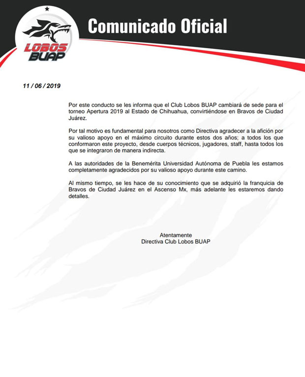 Oficializan mudanza de Lobos BUAP a Ciudad Juárez