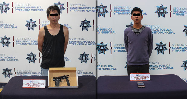Detienen a dos por asalto y a uno por robo a comercio en Puebla