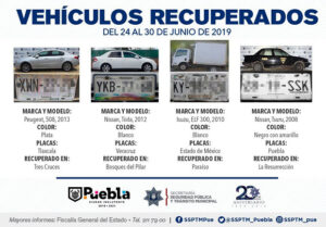 Ssptm recupera 12 vehículos con reporte de robo en Puebla