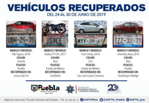 Ssptm recupera 12 vehículos con reporte de robo en Puebla