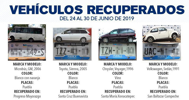 Ssptm recupera 12 vehículos con reporte de robo en Puebla