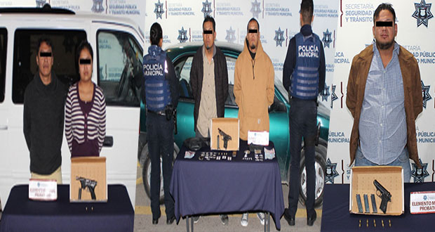Detienen a cinco por portación de arma ilegal en Puebla capital