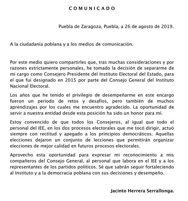 Jacinto Herrera renuncia al IEE tras acusaciones de fraude electoral
